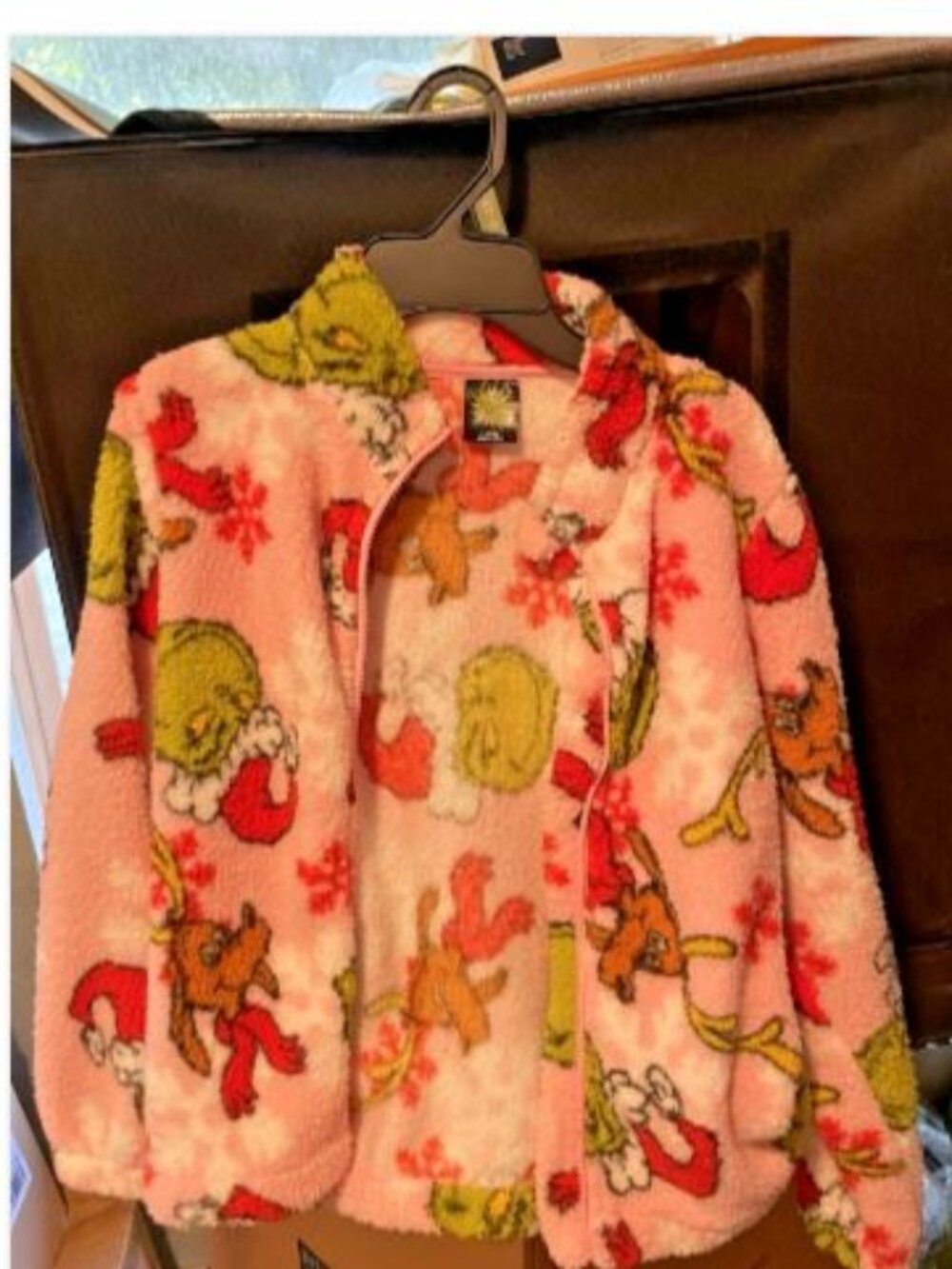 Dr. Seuss The Grinch Pink Sherpa Fleece Zip Jacket Christmas Holiday